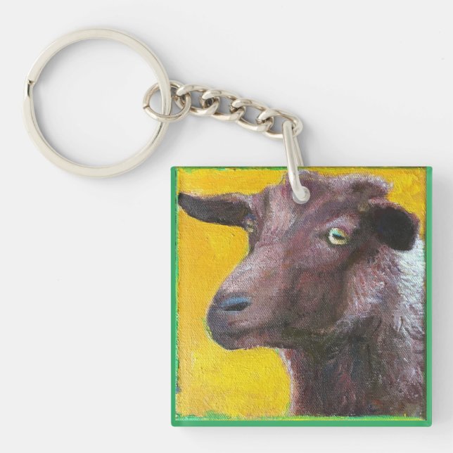 Porte-clefs Visage de chèvre sur le porte - clé jaune (Devant)