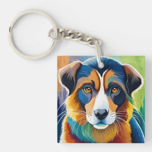 Porte-clefs Visage de chien coloré en gros plan