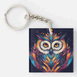 Porte-clefs Visage de hibou géométrique coloré