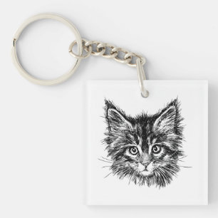 Porte-clefs Visage de Kitten noir et blanc