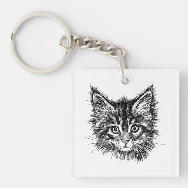 Porte-clefs Visage de Kitten noir et blanc (Devant)