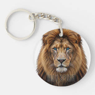 Porte-clefs Visage de lion majestueux aux yeux bleus Faune A
