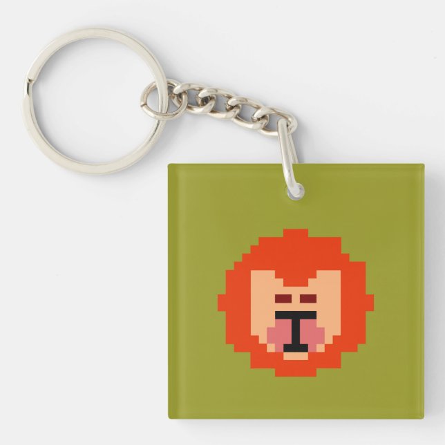 Porte-clefs Visage de lion mignon pixelisé  (Devant)