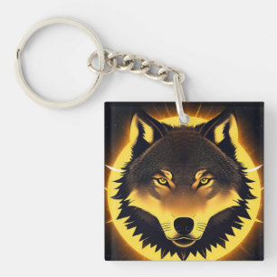 Porte-clefs Visage de Loup Radieux Illuminé par une Lumière Do