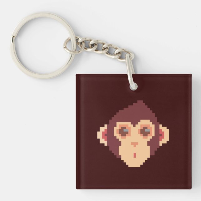 Porte-clefs Visage de singe mignon pixelisé (Devant)