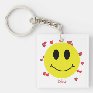 Porte-clefs Visage Grin avec Coeurs rouges Personnalisé