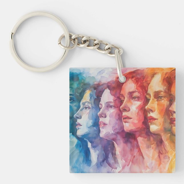 Porte-clefs Visages des femmes - Peinture aquarelle (Devant)