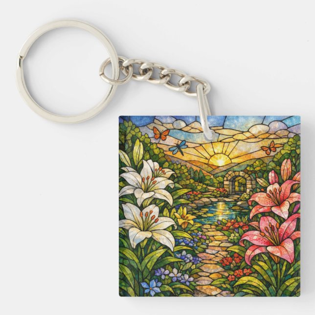 Porte-clefs Vitraux Lys et Soleil (Devant)