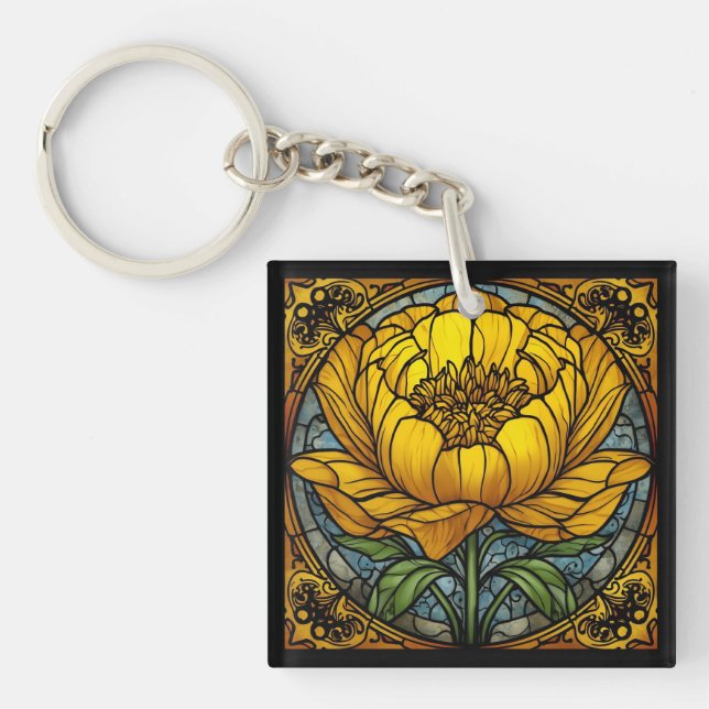 Porte-clefs Vitraux Peonie Jaune (Devant)