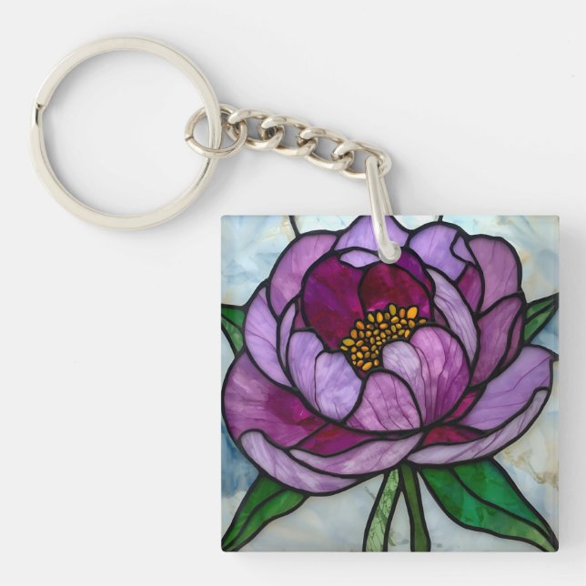Porte-clefs Vitreaux Paeonie Pourpre (Devant)