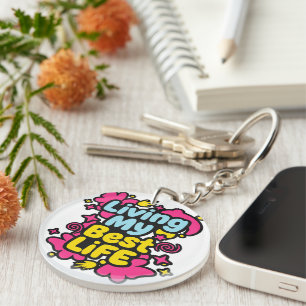Porte-clefs Vivre ma vie au mieux graphiques pop art colorés