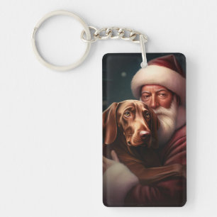 Porte-clefs Vizsla avec le Père Noël Noël Festif