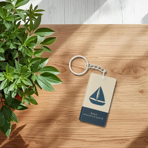 Porte-clefs voilier bleu marine avec nom et coordonnées