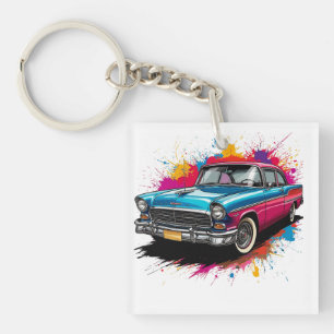 Porte-clefs Voiture Ancienne avec Projections de Peinture Colo