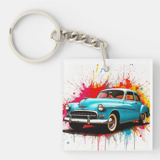 Porte-clefs Voiture Ancienne avec Projections de Peinture Colo (Devant)