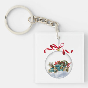 Porte-clefs Voiture ancienne dans une boule de Noël transparen