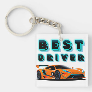 Porte-clefs Voiture de course orange vif avec reflets néon