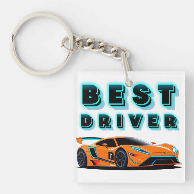Porte-clefs Voiture de course orange vif avec reflets néon (Devant)