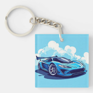 Porte-clefs Voiture de sport bleue sous un ciel clair