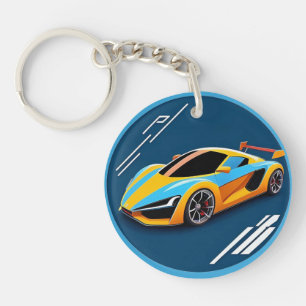 Porte-clefs Voiture de sport jaune sur fond bleu