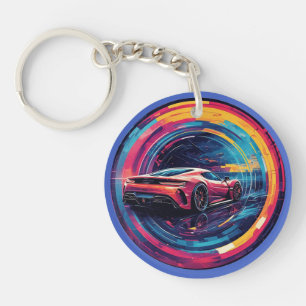 Porte-clefs Voiture de sport rouge dans un tunnel artistique s
