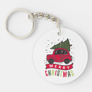 Porte-clefs Voiture rouge de Noël arbre festif Joyeux Noël Col