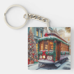 Porte-clefs Voiturette de Noël Vintage en Porte - clé de neige
