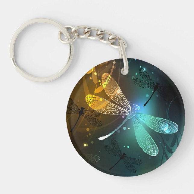 Porte-clefs Vol de libellule verte lumineuse (Devant)