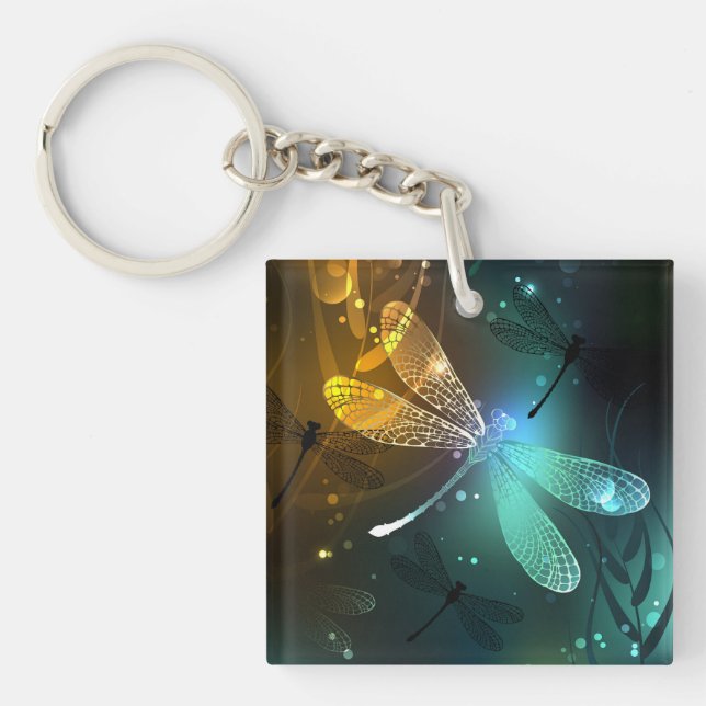 Porte-clefs Vol de libellule verte lumineuse (Devant)
