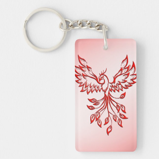 Porte-clefs Vol d'un Phénix rouge sur fond rose (Devant)