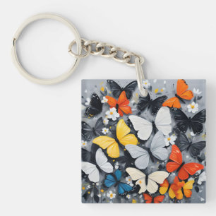 Porte-clefs "Vol dynamique : Papillons multicolores acryliques