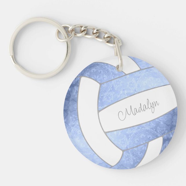 Porte-clefs volley-ball bleu clair girly personnalisée (Devant)