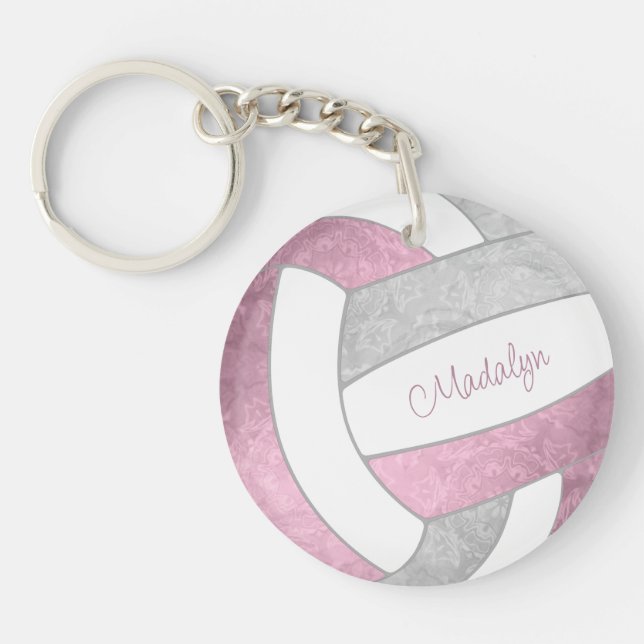 Porte-clefs volley-ball personnalisé rose pâle (Devant)