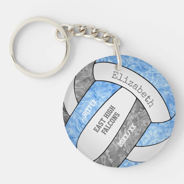 Porte-clefs Volley-ball sur mesure bleu clair gris (Devant)