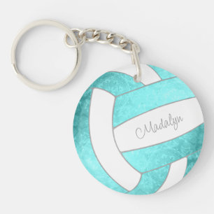Porte-clefs volleyball de nom personnalisé bleu turquoise
