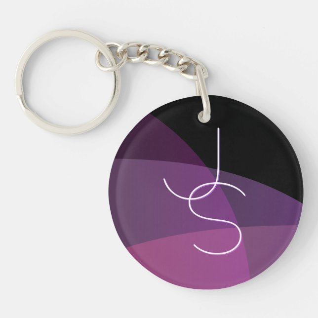 Porte-clefs Vos initiales de chevauchement | Moderne violet et (Devant)
