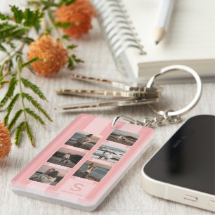 Porte-clefs Vos photos de famille sur un fond rose corail roug