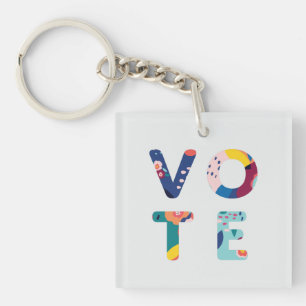 Porte-clefs Voter Moderne Floral Modèle Bleu Acrylique Porte -