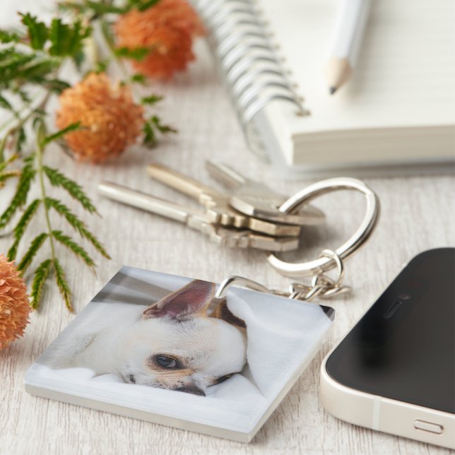 Porte-clefs Votre chiot chien de compagnie photo personnalisée (Devant Droit)