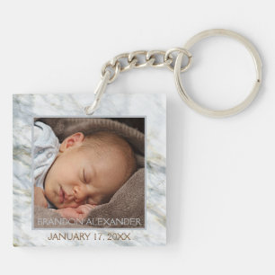 Porte-clefs Votre élégante Motif en marbre bleu gris personnal