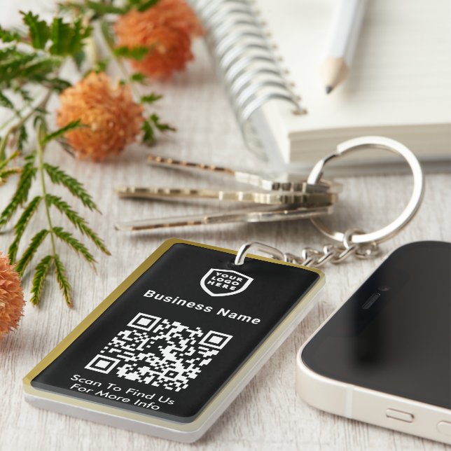 Porte-clefs Votre entreprise de logo | QR Code Modern Gold Bor (Devant droit)