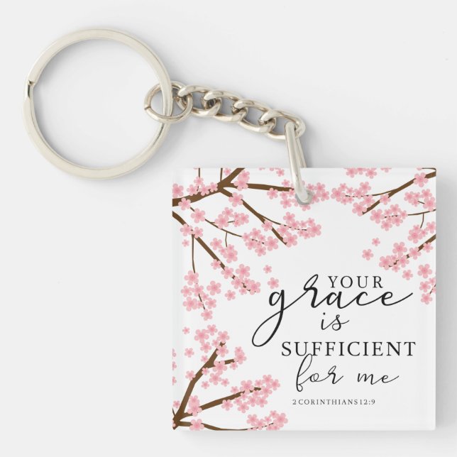 Porte-clefs Votre grâce est Suffisante Bible Cherry Blossoms (Devant)