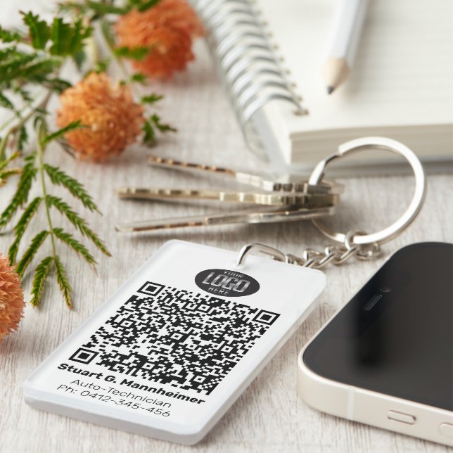 Porte-clefs Votre ID de code QR numérique photo logo (Devant droit)