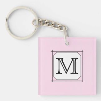 Porte-clefs Votre lettre. Monogramme personnalisé. Blanc noir