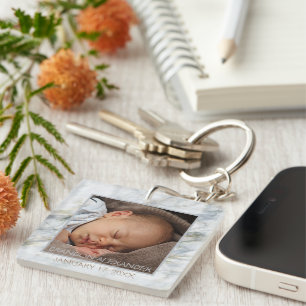Porte-clefs Votre motif de marbre bleu gris élégant personnali
