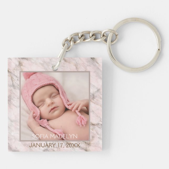 Porte-clefs Votre Motif de marbre rose gris élégant personnali (Dos)