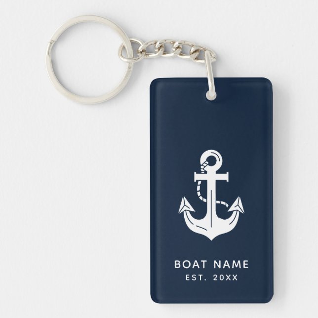 Porte-clefs Votre nom de bateau Ancre Bleue (Devant)