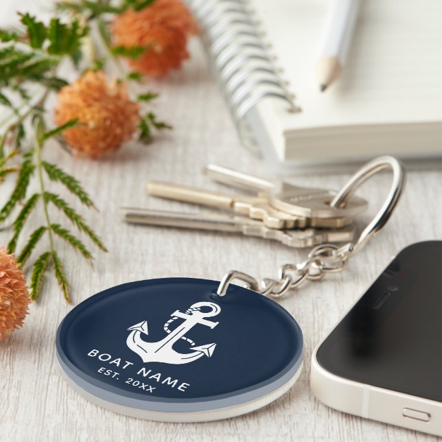 Porte-clefs Votre nom de bateau Ancre Bleue  (Devant droit)