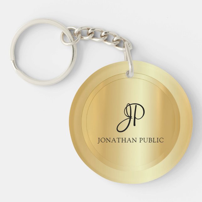 Porte-clefs Votre nom Elegant Faux Gold Modèle Monogramme (Devant)