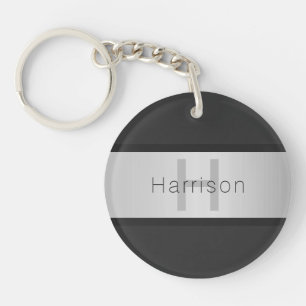 Porte-clefs Votre nom et votre monogramme   Gris & Faux Silver